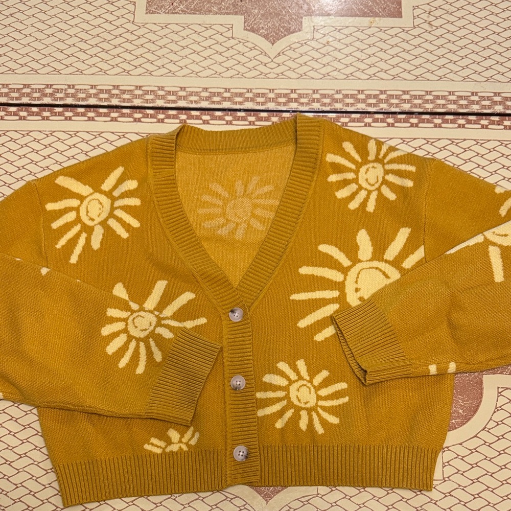 SHEIN Mustard Yellow Kids Sweater with Sun Pattern
